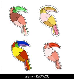 Funny cartoon Rainbow Toucan bird with Golden wings. Bright bird parrot. Stock Vector