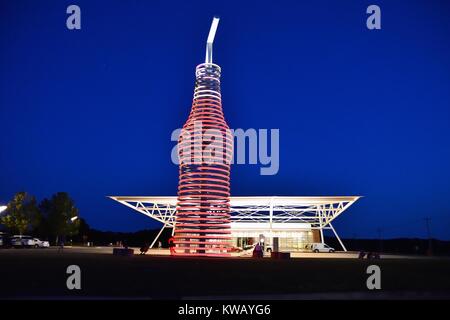 Arcadia, Oklahoma - July 19, 2017: Drive down historic route 66 through Arcadia, Oklahoma, and you canÕt miss the neon, 66-foot-tall soda bottle in fr Stock Photo