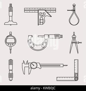 Measure tool vector icon set, vector thin line Stock Vector