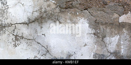 Old white grunge plaster wall with cracked structure banner texture background Stock Photo