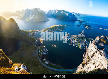 Aeral view of Reine village Lofoten island Norway Stock Photo