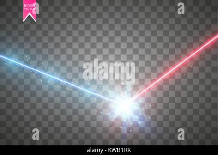 Collision of two forces with red and blue light. Vector illustration. Hot and cold sparkling power. Energy lightning with electric discharge Stock Vector