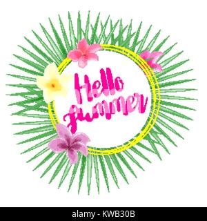 Summer palm orchid tropical card Stock Vector