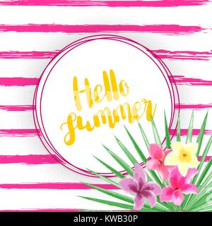 Summer palm orchid tropical card Stock Vector