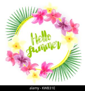 Summer palm orchid tropical card Stock Vector