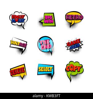 Pop art comic text phrase set collection Stock Vector