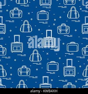 Cute seamless pattern with different bag and suitcases for travel. Summer time, vacation. Design for banner, poster or print. Stock Vector