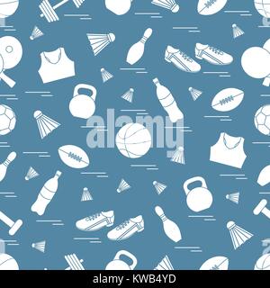 Seamless pattern on the sports theme. Vector illustration sports and fitness equipment. Series of Sporting Patterns. Stock Vector
