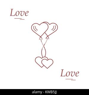 Cute vector illustration of love symbols: heart air balloons icon and two hearts. Romantic collection. Design for banner, flyer, poster or print. Stock Vector