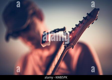 Electric Guitar Playing Tuning Keys Headstock Closeup Stock Photo