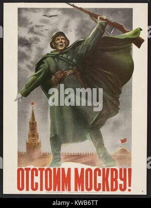 Defend Moscow! Soviet World War 2 poster of 1941. It exhorts Russians to defend their capital against German invaders. (BSLOC 2014 8 50) Stock Photo
