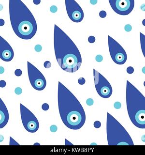 seamless pattern with blue evil eye in drop shape Stock Vector