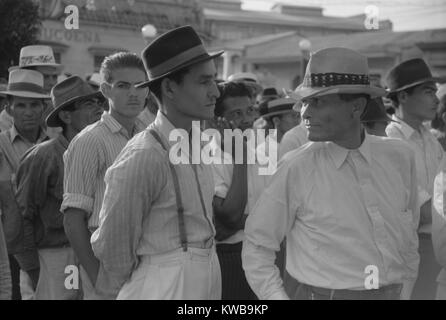 Men at a strike meeting in Yabucoa, Puerto Rico. Jan. 1942. Photo by Jack Delano. (BSLOC 2014 13 130) Stock Photo