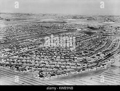 Aerial view of suburban housing developments sprawling from Los Angeles. 1954. (BSLOC 2014 13 147) Stock Photo