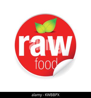 Raw food label tag red Stock Vector