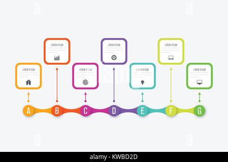 Infographics template 7 options. Data and information visualization. Dynamic infographics stylish geometric. element for design business invitations,  Stock Vector