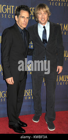 NEW YORK, NY - DECEMBER 11: Ben Stiller, Owen Wilson attends the 'Night At The Museum: Secret Of The Tomb' New York Premiere at Ziegfeld Theater on December 11, 2014 in New York City.  People:  Ben Stiller, Owen Wilson Stock Photo