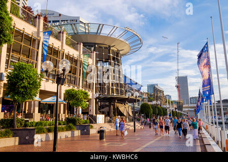 Cockle Bay Wharf at Darling Harbour (Harbor), Sydney, Australia, a very popular tourist attraction, waterfront cafes and restaurants Stock Photo