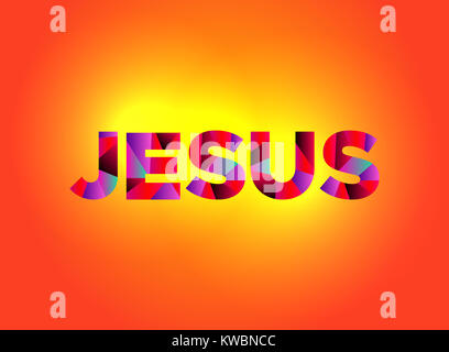 The name Jesus written in colorful fragmented word art on a vibrant background. Vector EPS 10 available. Stock Photo