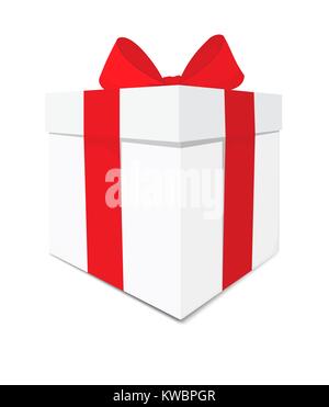 White gift box with red bow, vector illustration isolated on white background Stock Vector