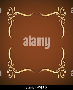 Gold frame with shadow on a red brown background. Vector illustration. Stock Vector