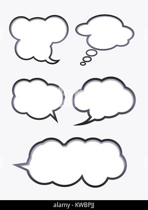 illustration of five speech bubbles with shadow looking like stickers ...