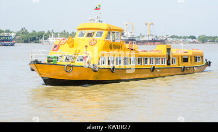 Yangon water bus, or water taxi in Hlaing river. Public transportation in Myanmar, Dec-2017 Stock Photo