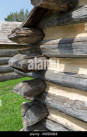 Construction detail on a replica wooden hut, part of a reconstructed camp in Valley Forge National Historical Park, Valley Forge, Pennsylvania, USA. Stock Photo