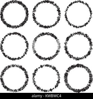 Set of nine black grunge style round frames Stock Vector