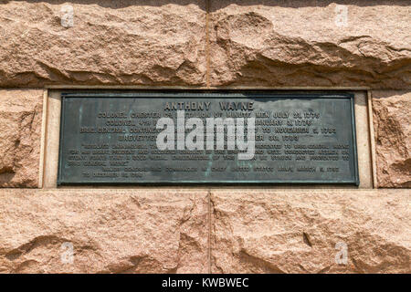 Plaque on the General Anthony Wayne Monument, Valley Forge National Historical Park, Valley Forge, Pennsylvania, United States. Stock Photo