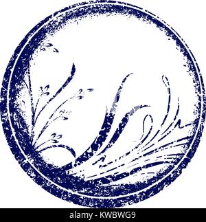 Dark blue round vector floral frame in grunge style for your design Stock Vector