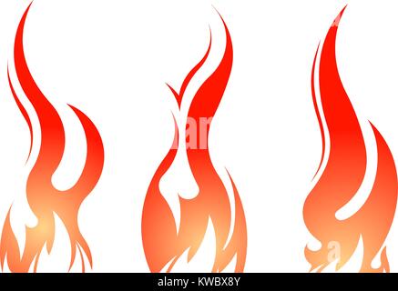 Set of 3 vector colorful fires isolated on a white. Stock Vector