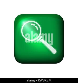 Green glossy realistic vector magnifier button with light flare Stock Vector