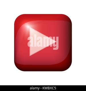 Red glossy realistic vector play button with light flare Stock Vector