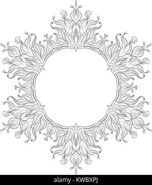 Unusual hexagon rich decorated floral decorative frame with empty space for your design or text. Vector illustration in East mandala style. Stock Vector