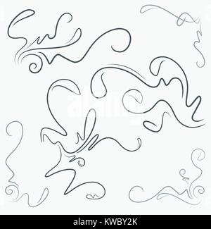 Set of  calligraphic decorative floral design elements, corners and page decoration. Stock Vector