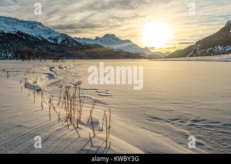 Frozen lake at Samedan Stock Photo
