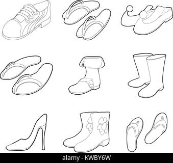 Shoes icon set, outline style Stock Vector