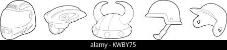 Helmet icon set, outline style Stock Vector
