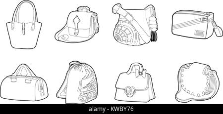 Bag icon set, outline style Stock Vector
