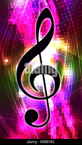Abstract very bright colorful background in grunge style with lights. Treble clef, g clef for music design. Stock Vector
