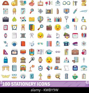 100 stationery icons set, cartoon style Stock Vector Image & Art - Alamy