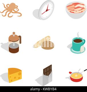 Fish food icons set, isometric style Stock Vector