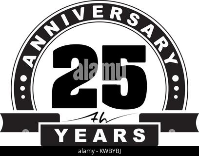 Vintage anniversary 25 years round emblem. Retro styled vector background. Stock Vector