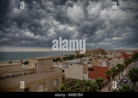 City landscape with black clouds before the storm Stock Photo
