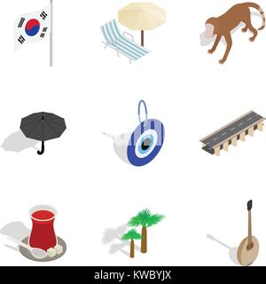 Korean spirit icons set, isometric style Stock Vector