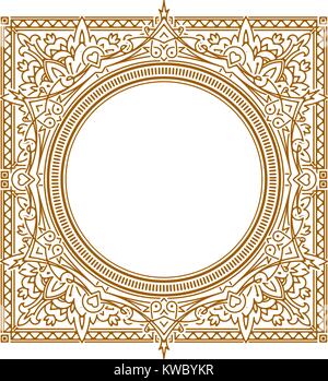 Rich decorated square henna frame pattern with round centre. Vector decorative background in ethnic Indian style for coloring book, design of textile, Stock Vector