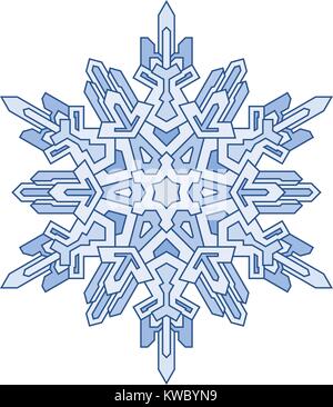 Decorative snowflake in mono line style. Vector geometric pattern in blue tones. Stock Vector