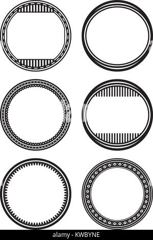 Set of 6 round frames or templates for rubber stamps Stock Vector