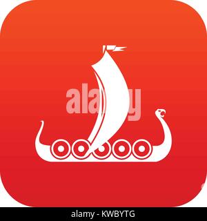Medieval boat icon digital red Stock Vector